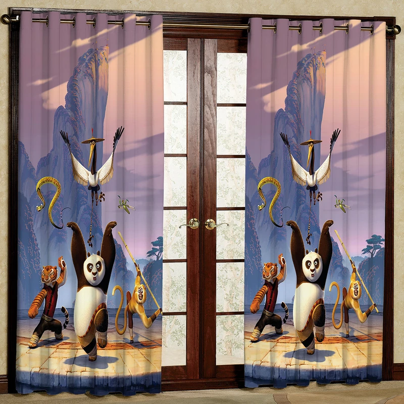 پرده مدل پاندای کونگ فو کار مخمل پانچی کد 344R سایز 140x280 سانتی متر