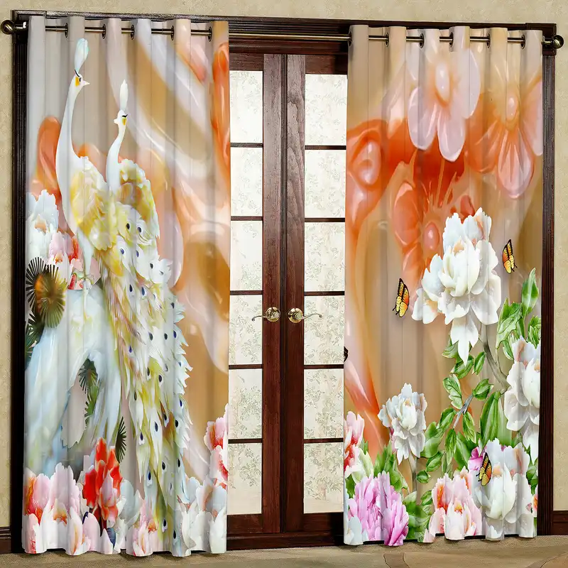 پرده مدل طاووس و پروانه مخمل پانچی کد 4094 سایز 200x140 سانتی متر