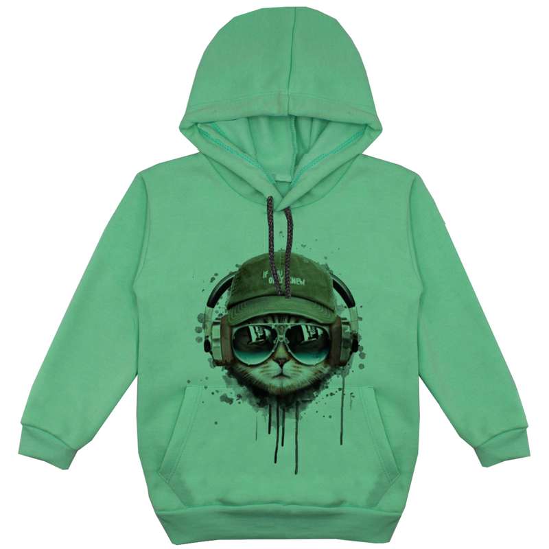 هودی پسرانه مدل گربه و هدفون F66 رنگ سبز