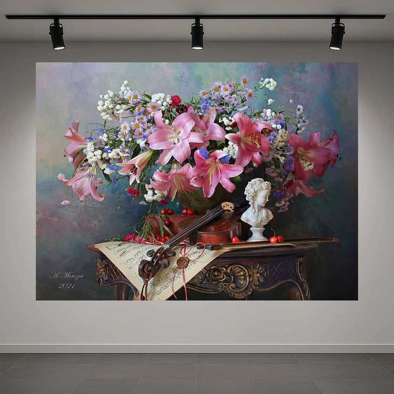 پوستر پارچه ای طرح مخمل گل مدل دسته گل نقاشی کد PD1311857