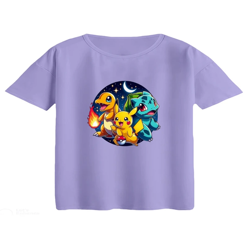 کراپ تی‌شرت آستین کوتاه زنانه مدل پوکی مون کد 1