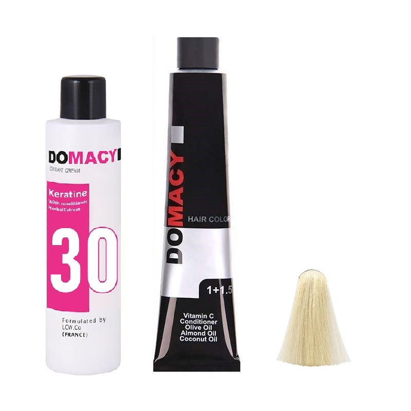 رنگ مو دوماسی شماره 8.31 حجم 120 میلی لیتر رنگ بلوند بژ روشن به همراه اکسیدان کد 02 نه درصدی حجم 180 میلی لیتر