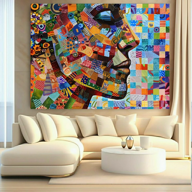 تابلو بوم طرح مخمل نقاشی نیم رخ مدل رنگارنگ کد BK24770