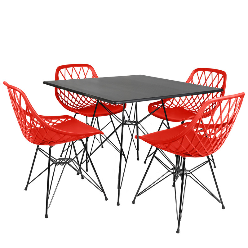 میز و صندلی ناهارخوری چهار نفره مدل الماس فایبرگلاس پایه فلزی MM