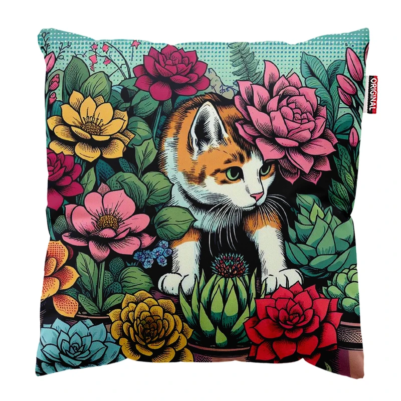 کوسن پاد آفرین مدل فانتزی طرح گربه کد PK402424 سایز 40*40 سانتی متر