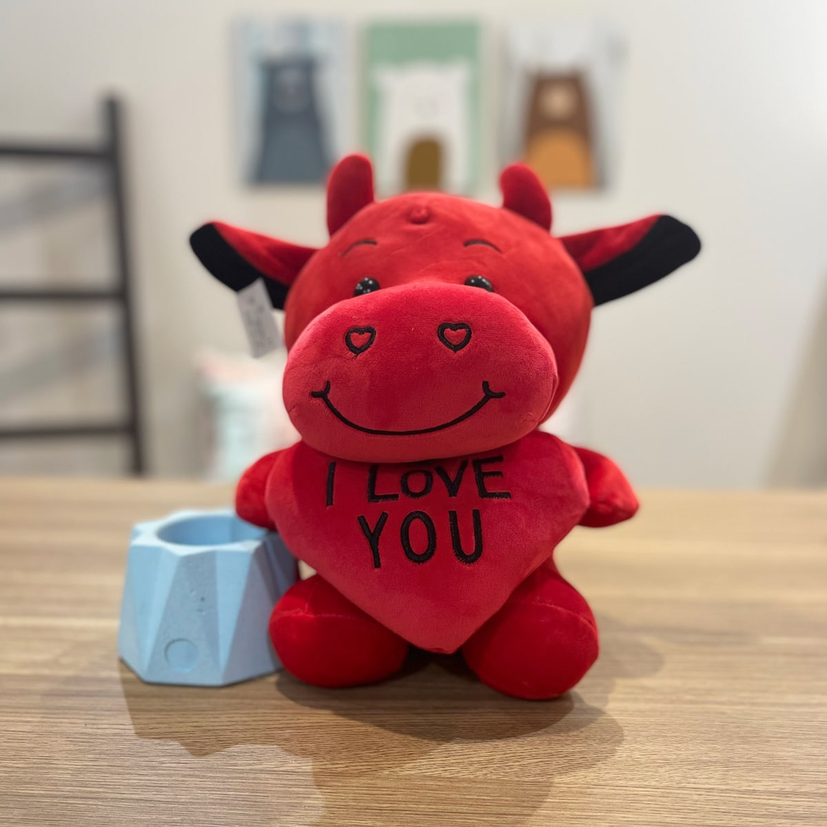 عروسک طرح گاو مدل I Love You سایز 24 سانتی‌متر