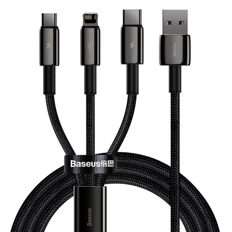  کابل تبدیل USB به USB-C / MICRO USB / لایتنینگ باسئوس مدل Tungsten Gold 3-in-1 طول 1.5 متر