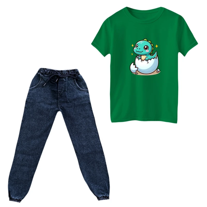 ست تی‌شرت و شلوار پسرانه مدل دایناسور کد 05