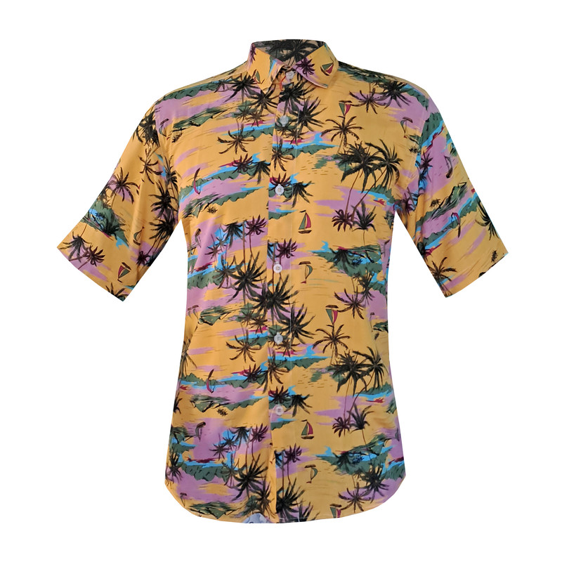 پیراهن آستین کوتاه مردانه مدل هاوایی نخل و دریا کد NAKHL-D