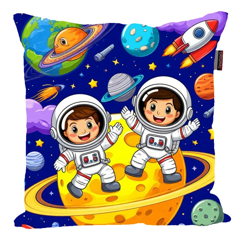 کوسن پاد آفرین مدل فضانورد سیاره منظومه شمسی موشک آدم فضایی کد PK401522 سایز 40*40 سانتی متر