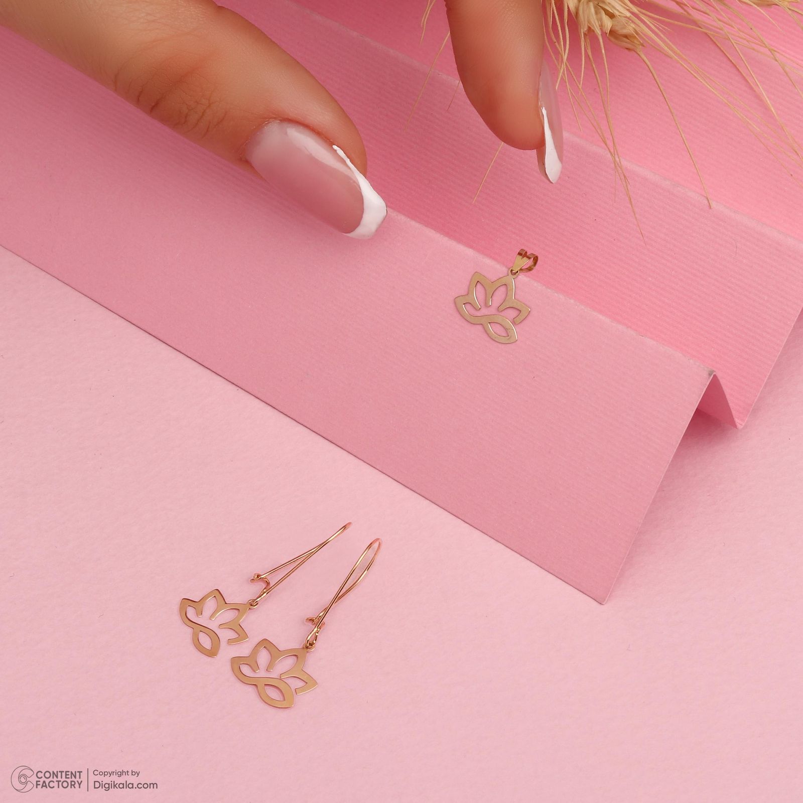 نیم ست طلا 18 عیار زنانه حافا گلد مدل برگ کد nim13 - - 4