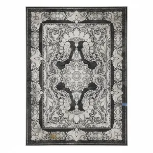 فرش ماشینی 1200 شانه زمینه طوسی حاشیه دودی مدل وینتیج طرح کلاسیک