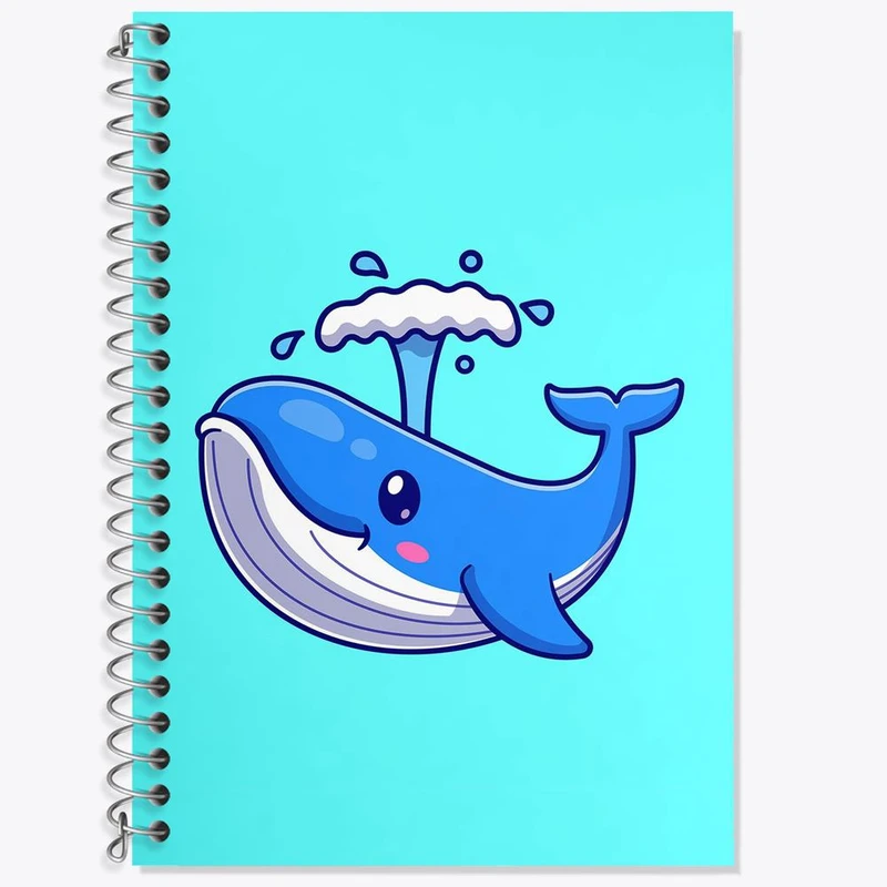 دفتر زبان 50 برگ خندالو مدل دو خط طرح حیوانات بامزه نهنگ کد 29649