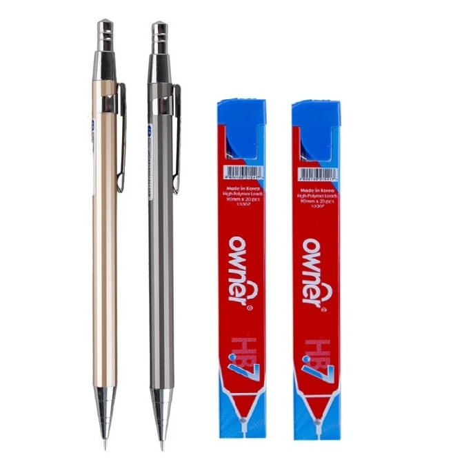 مداد نوکی 0.7 میلی متری مدل فلزی به همراه نوک مجموعه 4 عددی 