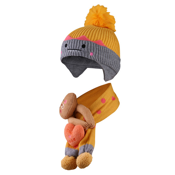 ست کلاه و شال گردن بافتنی بچگانه مدل عروسکی کد 8652
