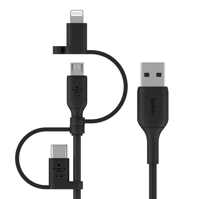 کابل تبدیل USB به USB-C/ لایتنینگ/ MicroUSB بلکین مدل CAC001bt1MBK طول 1 متر