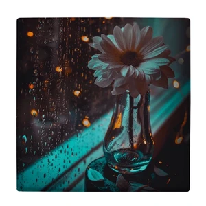 کاشی کارنیلا طرح گل و گلدان و پنجره باران خورده مدل لوحی کد klh2429