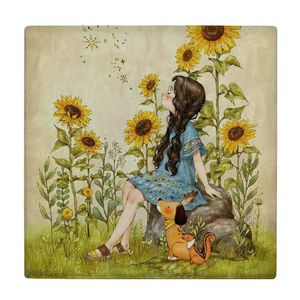 نقد و بررسی کاشی طرح نقاشی دختر و سگ و سنجاب کنار گل آفتابگردان کد wk4373 توسط خریداران