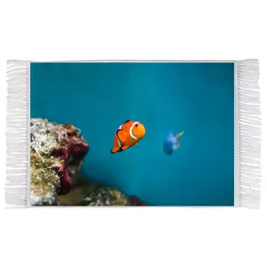 فرش ماشینی دیوارکوب اطلس آبی مدل دلقک ماهی نمو و اقیانوس مدل T1197