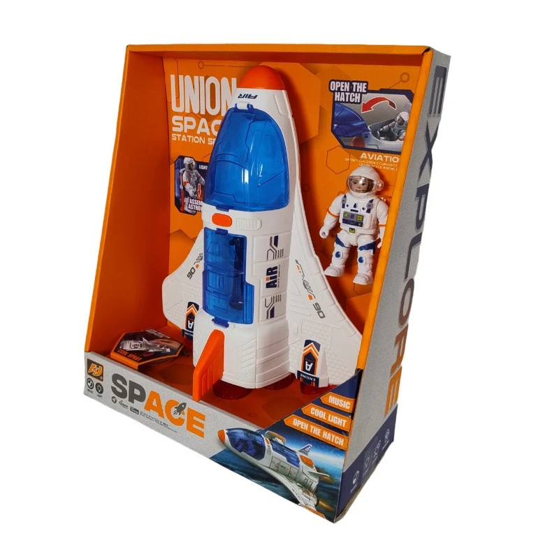 اسباب بازی ناب سل مدل شاتل فضایی موزیکال چراغدار دودزا درب بازشو به همراه فضانورد کد Musical light-up smoke space shuttle  with astronaut