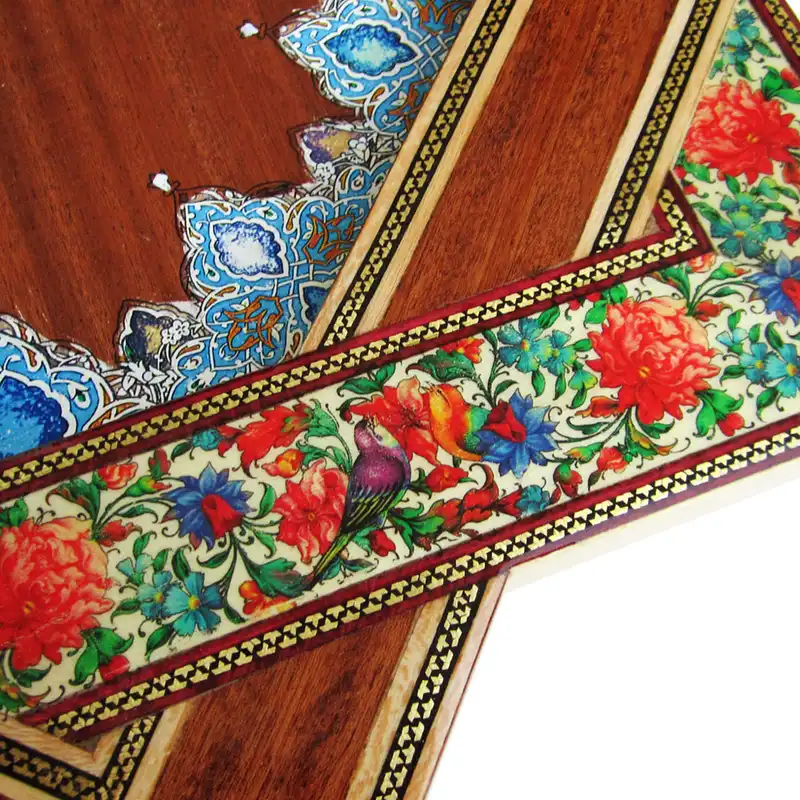 ساعت دیواری خاتم کاری طرح نقاشی گل و مرغ مدل تک