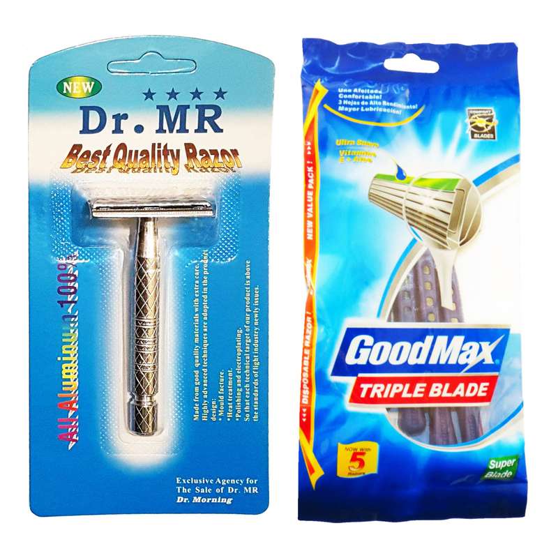 خود تراش گود مکس مدل triple blade بسته 5 عددی به همراه خودتراش دکتر مورنینگ مدل Best Quality Razor