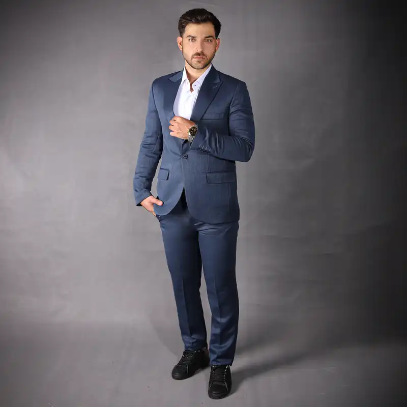 کت و شلوار مردانه مدل یقه بلیزر 55-63 رنگ سرمه ای