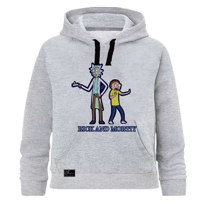 هودی پسرانه چاپیستا طرح RICK AND MORTY کد J76 رنگ طوسی