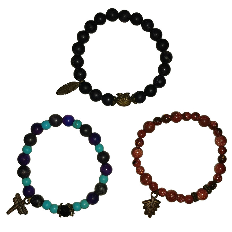 دستبند زنانه مدل جغد و سنجاقک مجموعه سه عددی