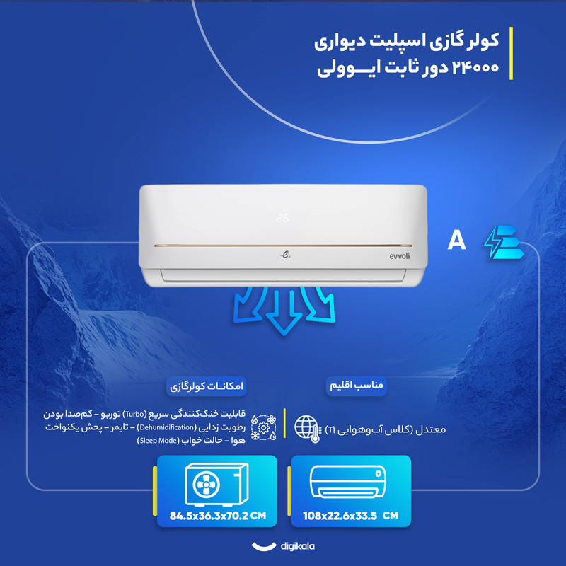 کولر گازی اسپلیت دیواری 24000 دور ثابت ایوولی مدل EVCIS-24K-MD-1 کولر گازی اسپلیت دیواری 24000 دور ثابت ایوولی مدل EVCIS-24K-MD-1