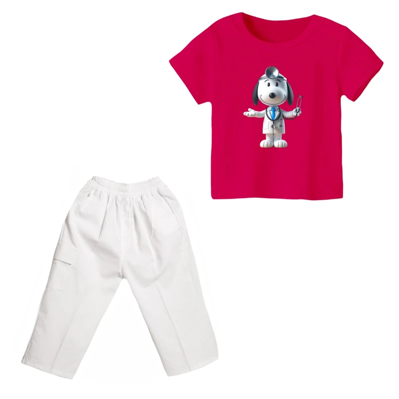 ست تی شرت و شلوارک دخترانه مدل اسنوپی کد ۳۵