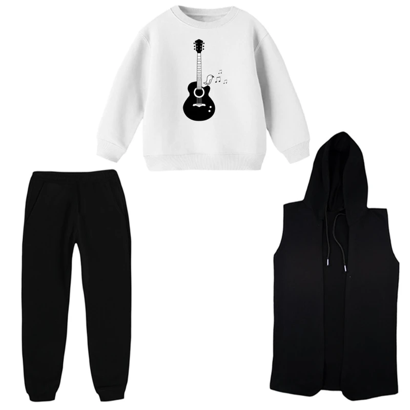 ست 3 تکه لباس راحتی بچگانه مدل گیتار و پرنده  