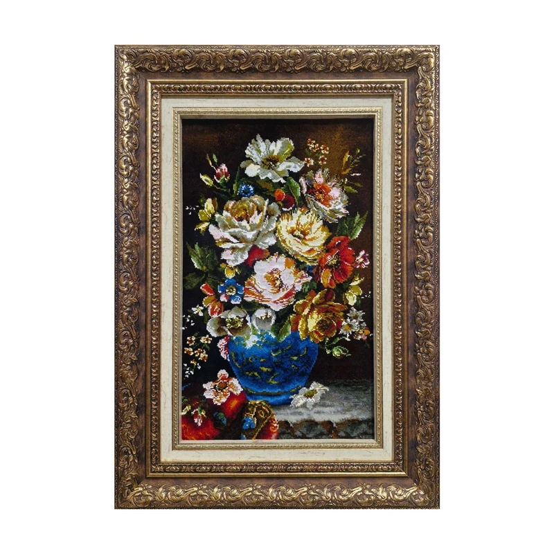 تابلو فرش دستباف طرح گلدان گل ابریشمی کدDS020