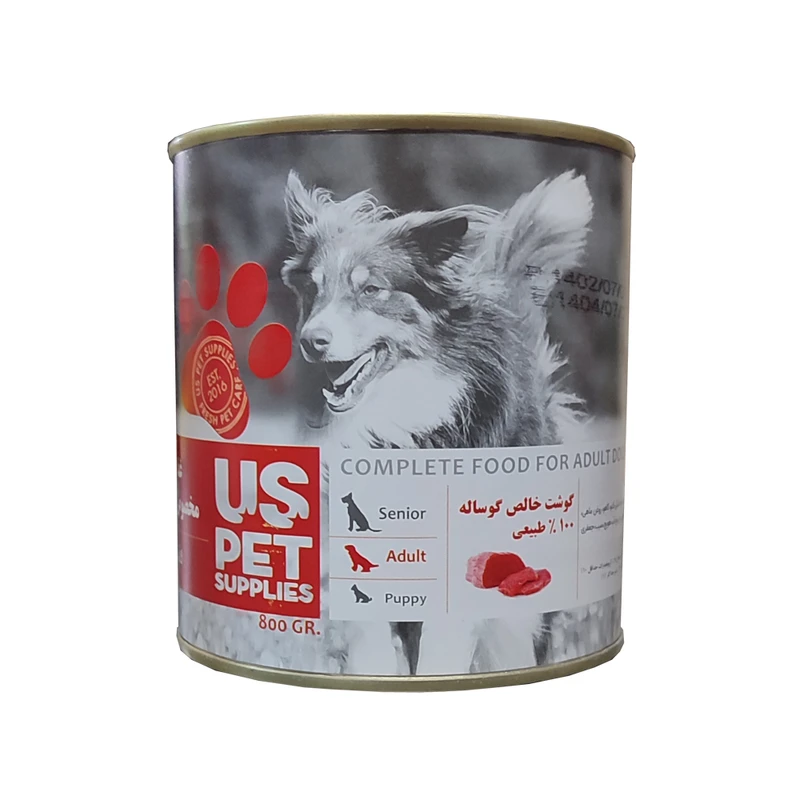 کنسرو غذای سگ یو اس پت مدل گوشت خالص گوساله وزن 800 گرم