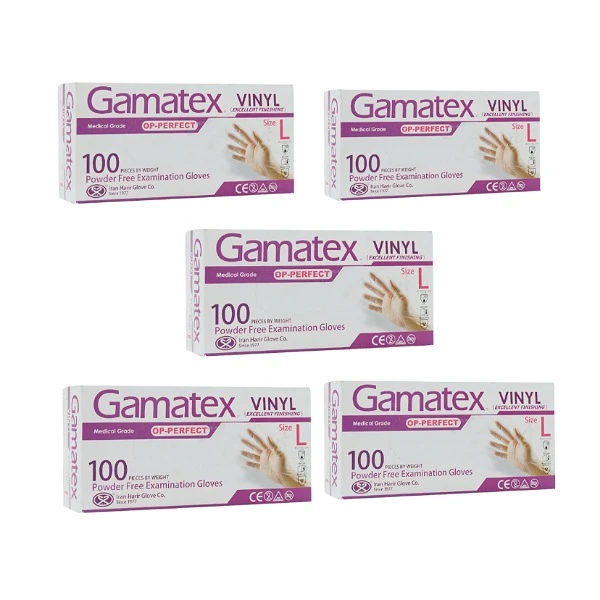 دستکش وینیل غیر پودری حریر مدل 0GL سایز بزرگ (L) پنج بسته 100 عددی