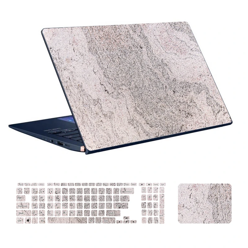استیکر لپ تاپ توییجین و موییجین طرح Marble کد 80 مناسب برای لپ تاپ 15.6 اینچ به همراه برچسب حروف فارسی کیبورد