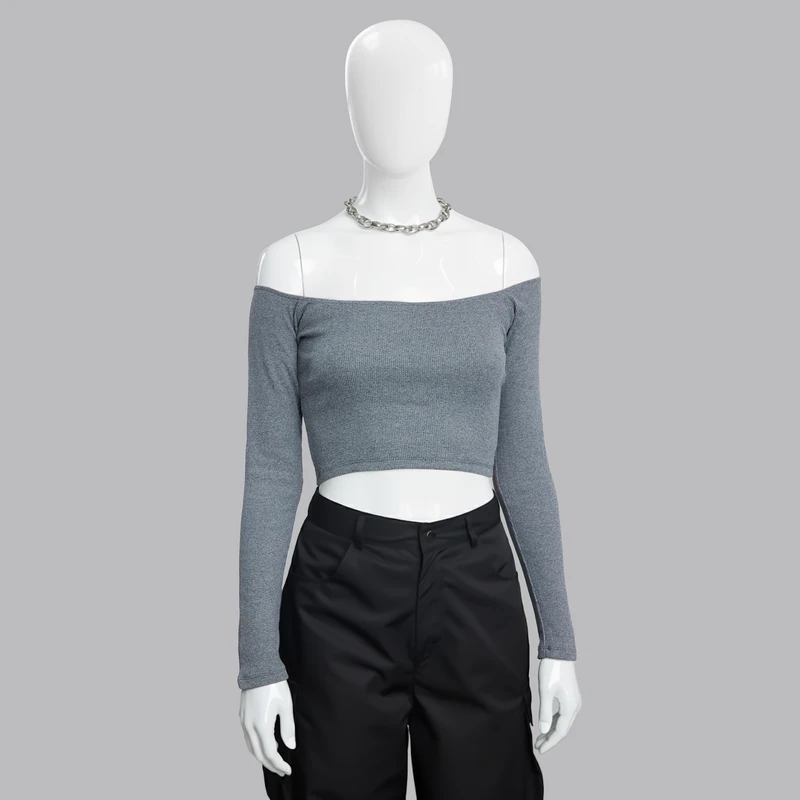 کراپ بلوز آستین بلند یقه قایقی زنانه ترندیول مدل 835353685