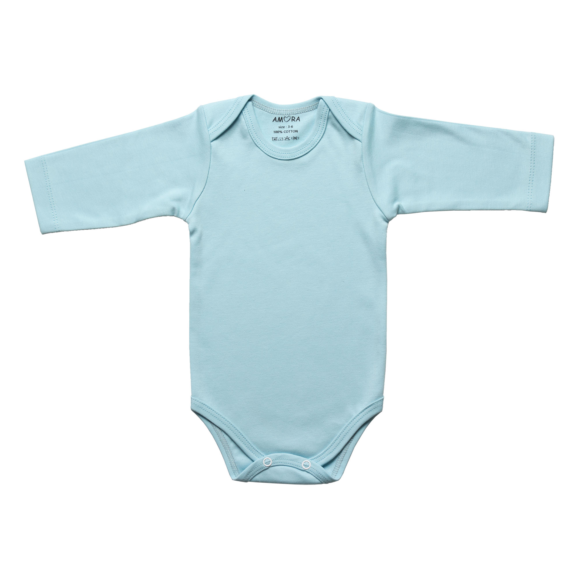 بادی آستین بلند نوزادی آمورا مدل plain رنگ آبی