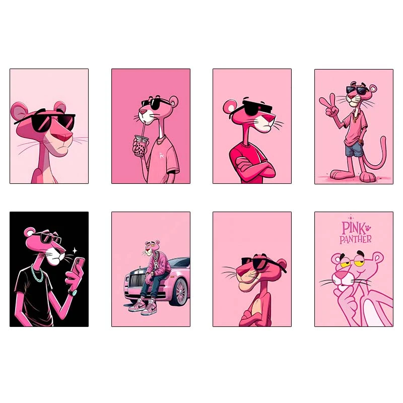 پوستر کارنيکا طرح پلنگ صورتی pink panther کد 31213 مجموعه 8 عددی