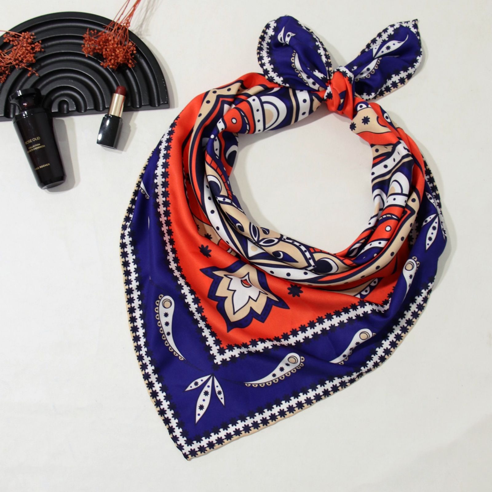 روسری زنانه مدل ابریشم توییل قواره 90 طرح بته جقه کد ana-2931 -  - 3