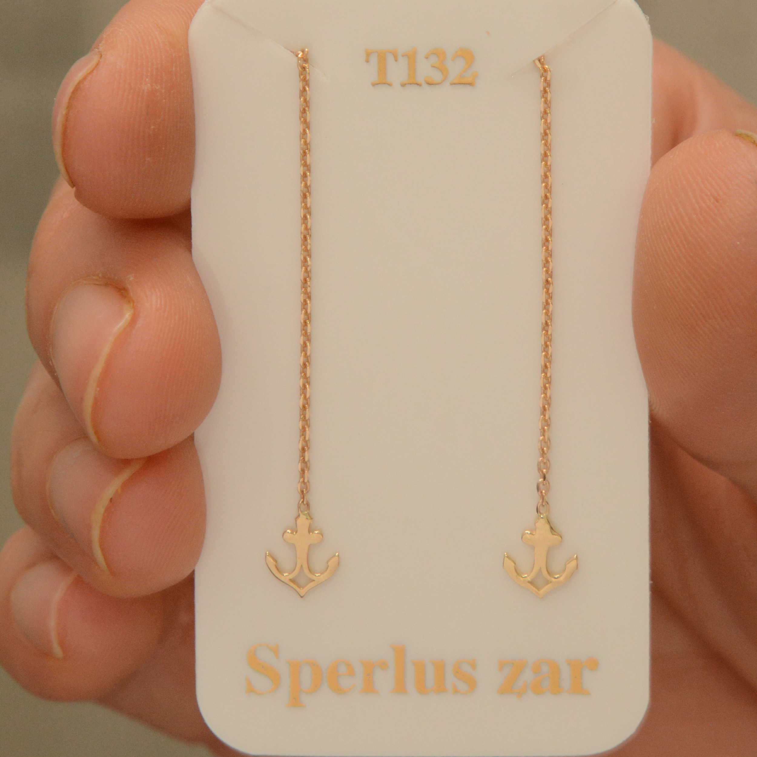 گوشواره طلا 18 عیار زنانه طلای مستجابی مدل بخیه ای لنگر اسپرلوس کد 03