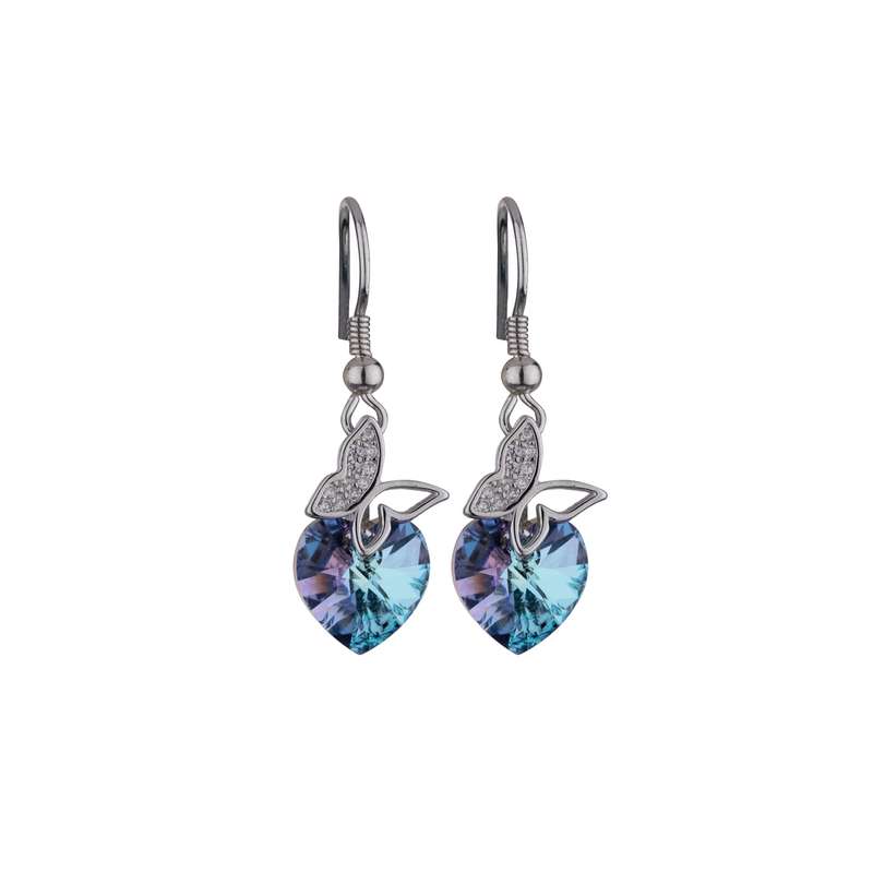 گوشواره نقره زنانه سواروسکی مدل پروانه قلب کد 147981