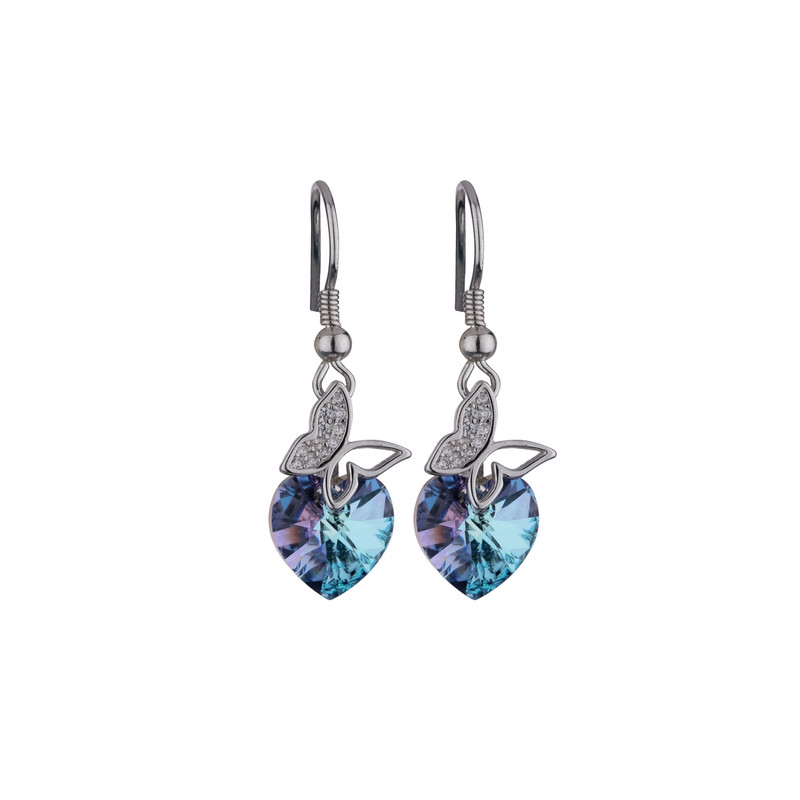 گوشواره نقره زنانه سواروسکی مدل پروانه قلب کد 147981