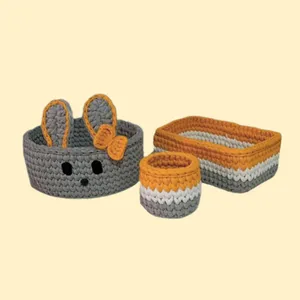 سبد قلاب بافی تریکوطرح سیسمونی نوزادی خرگوشی کد 4 مجموعه 3 عددی