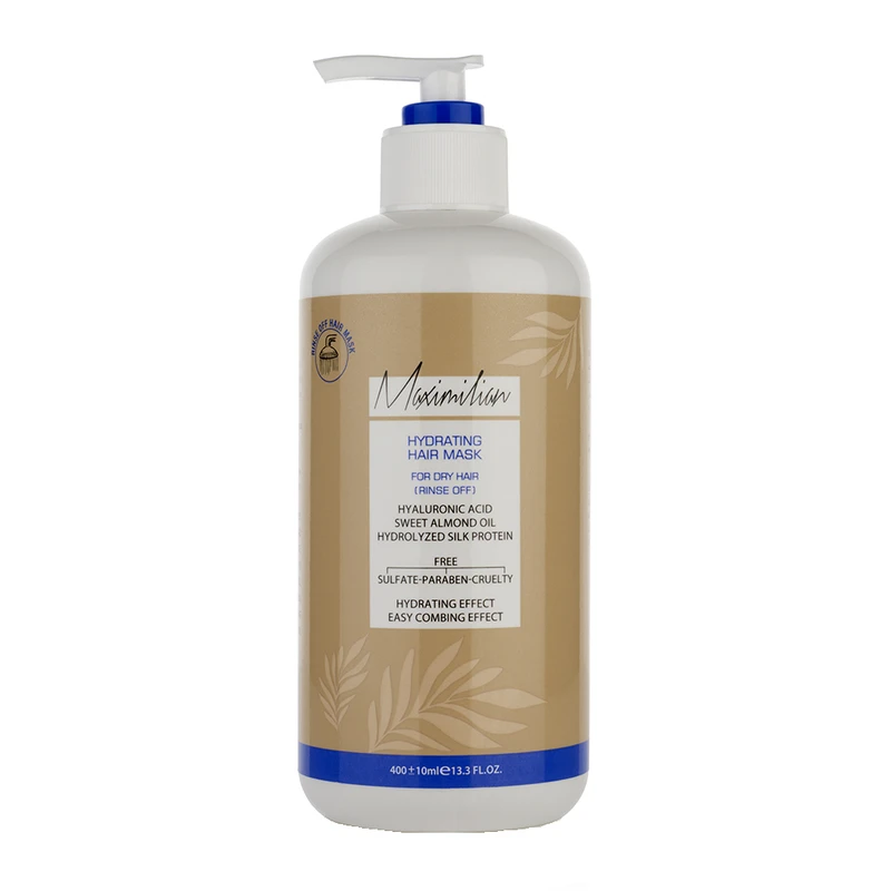 ماسک مو ماکسیمیلیان مدل هیالورونیک اسید و ویتامین ب5 حجم 400 میلی لیتر