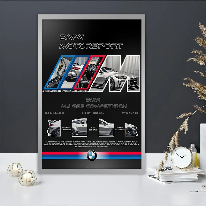 تابلو بکلیت طرح ماشین BMW M4 مدل SI-S10759 فریم نقره ای