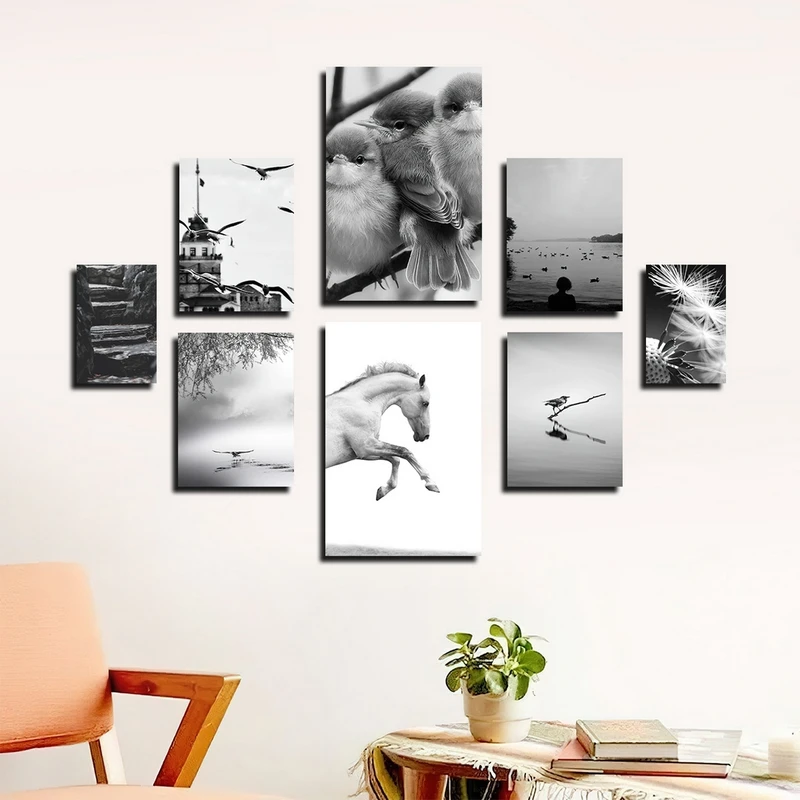 تابلو شاسی بکلیت طرح طبیعت و پرنده مدل SH-2390 مجموعه 8 عددی