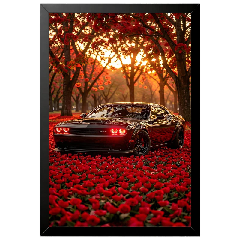 تابلو بکلیت طرح ماشین و خودرو Dodge Challenger SRT Hellcat مدل B-pe130177 فریم مشکی