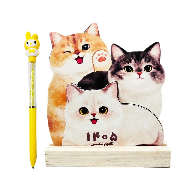 تقویم رومیزی سال 1405 مدل گربه ملوسی به همراه خودکار