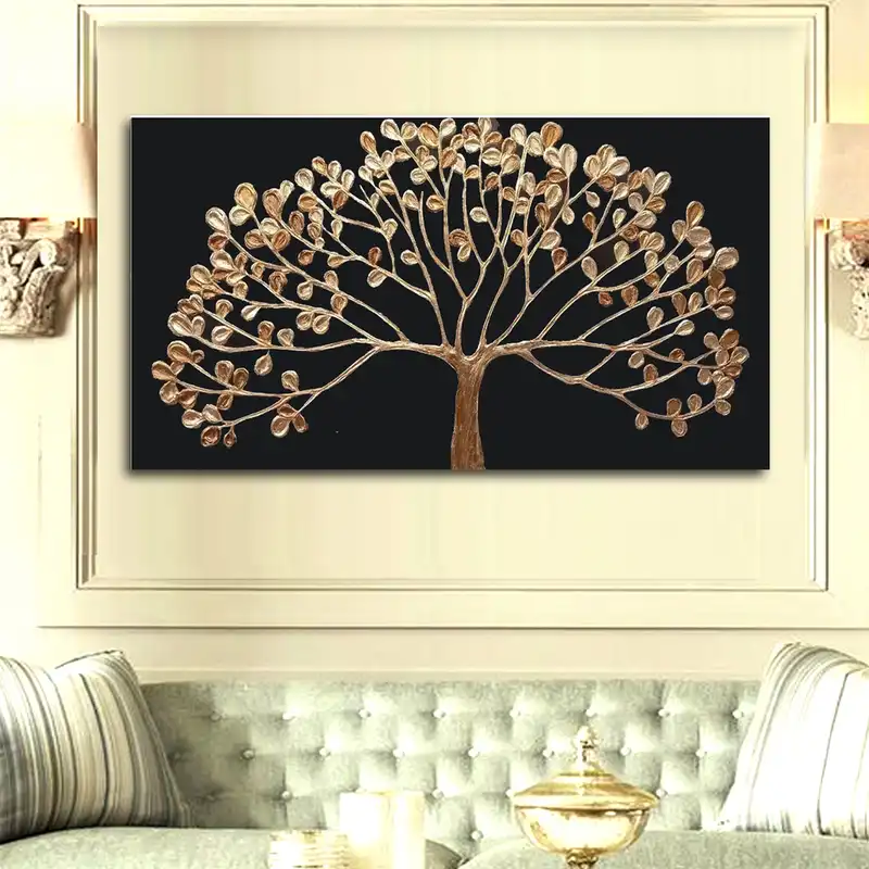 تابلو نقاشی ورق طلا طرح درخت نقش برجسته کد 730